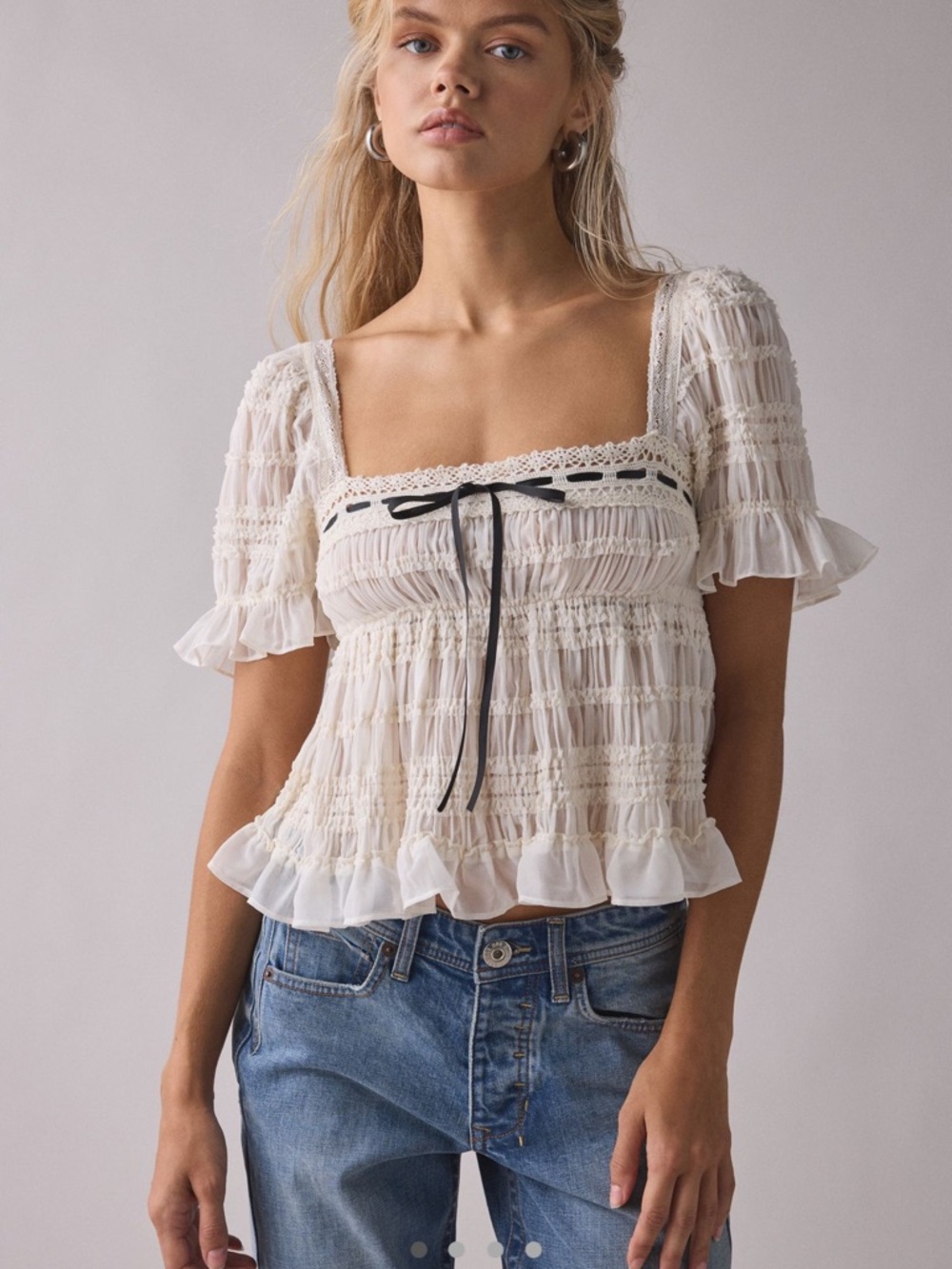 Kimchi Blue Serenade Ruffle Puff Sleeve Baby Doll Blouse